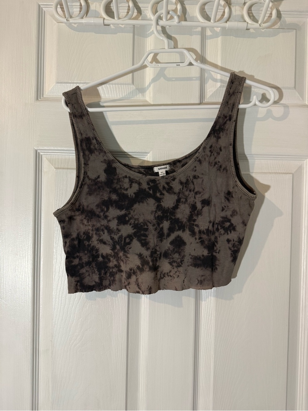 Garage Black and Gray Tie-Dye Ribbed Crop Tank